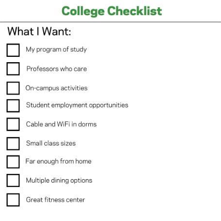 A checklist is titled College Checklist, with a list of 
