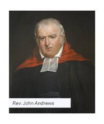 A painting shows the portrait of Reverend John Andrews