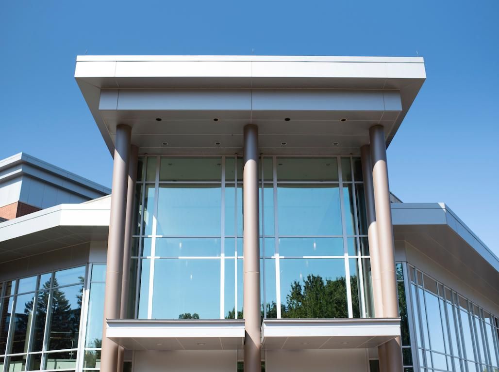 A zoomed in photo of the Waldner Performing Arts Center.