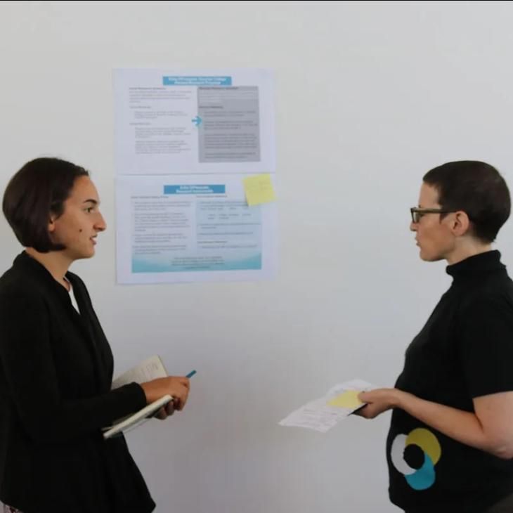 A faculty mentor giving a student advice.